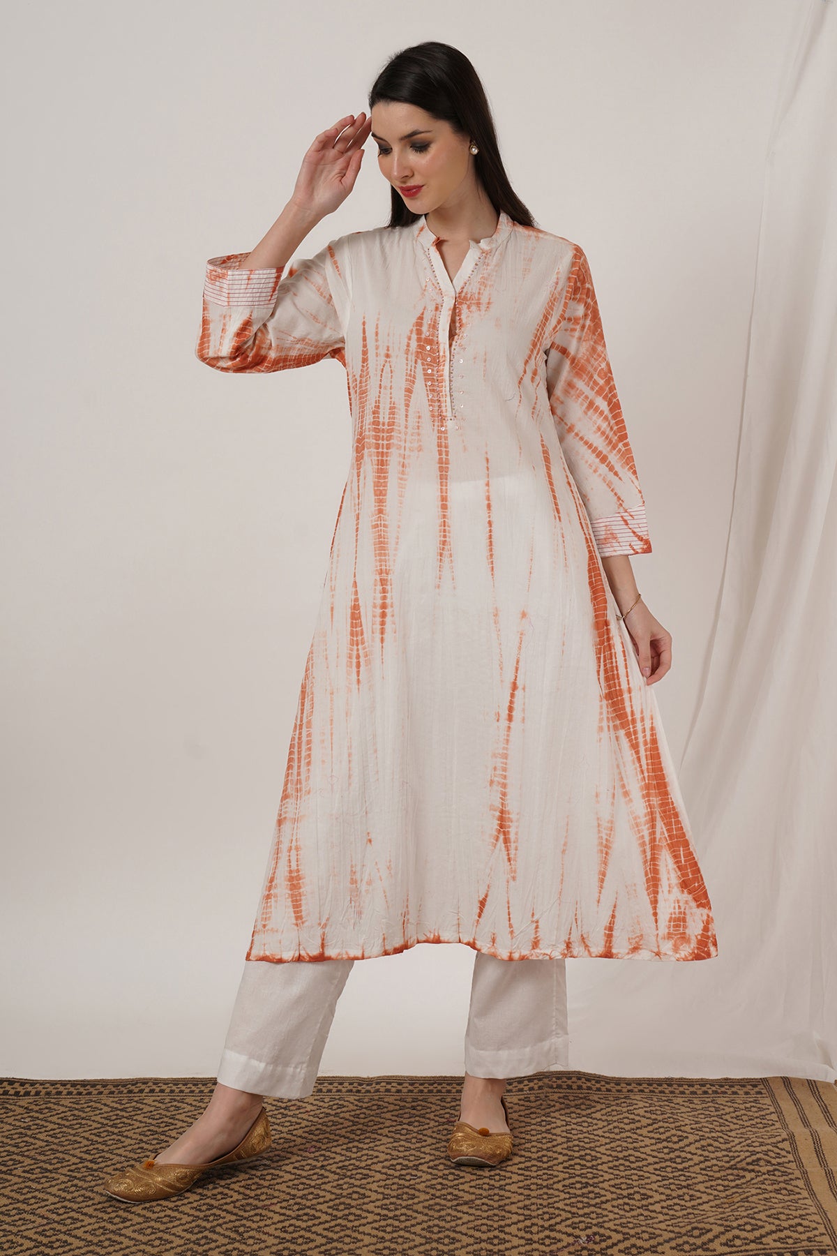 Peach Tie Dye Kurta set of 2