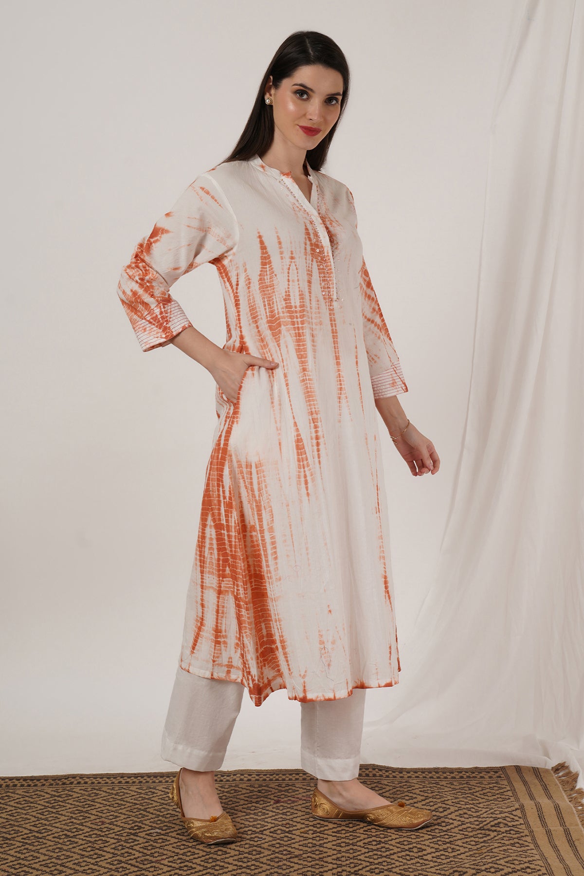 Peach Tie Dye Kurta set of 2