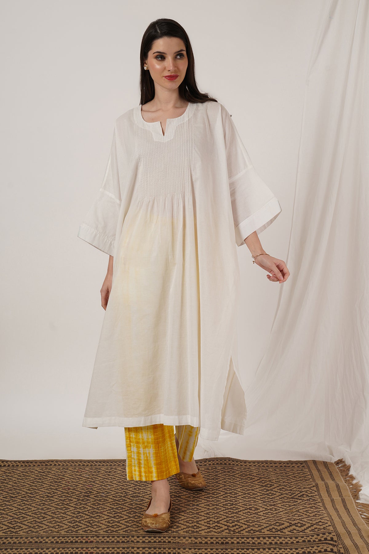 Mustard Yellow Tie Dye Pant Kaftan Kurta Set of 2
