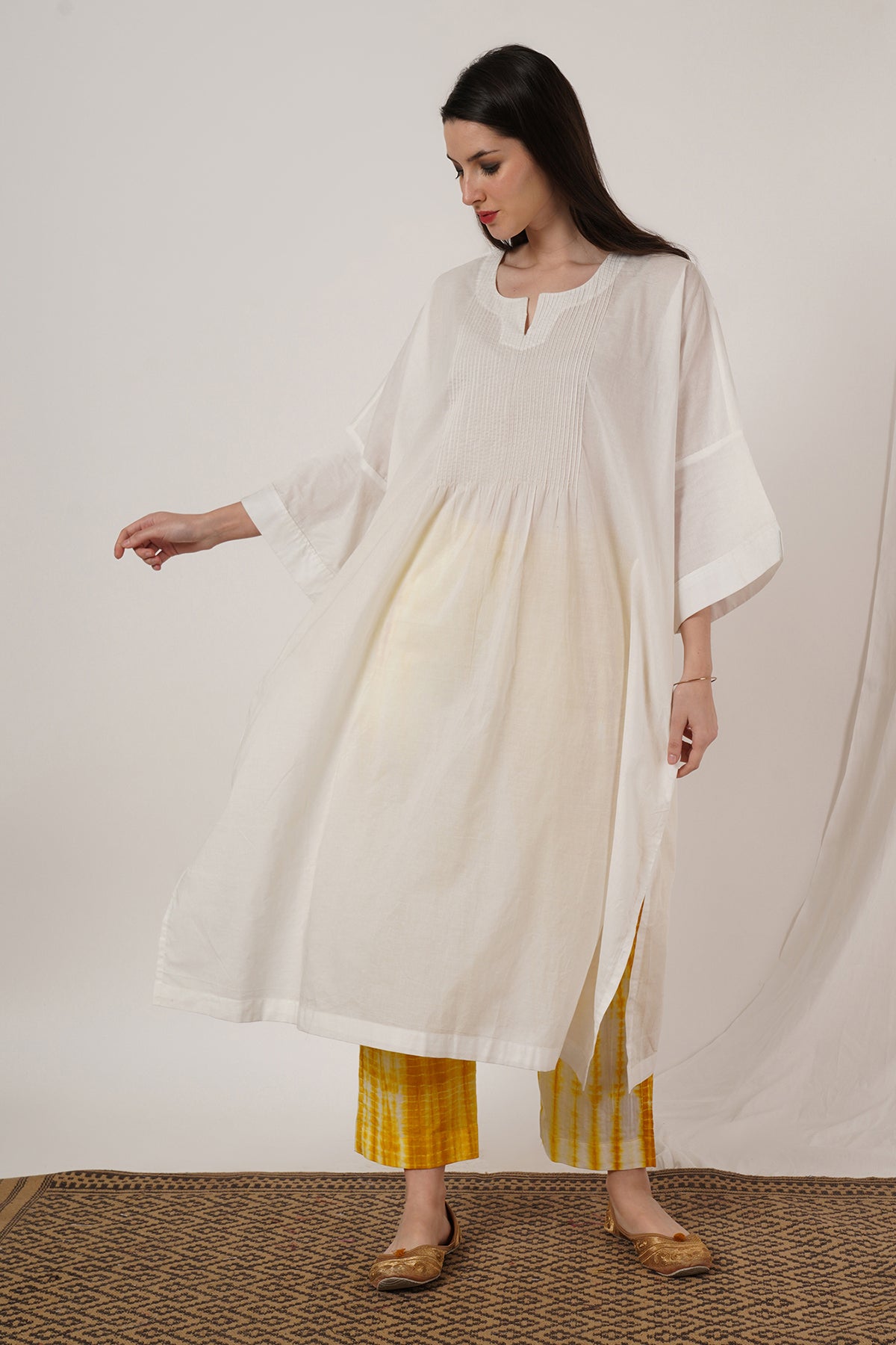 Mustard Yellow Tie Dye Pant Kaftan Kurta Set of 2