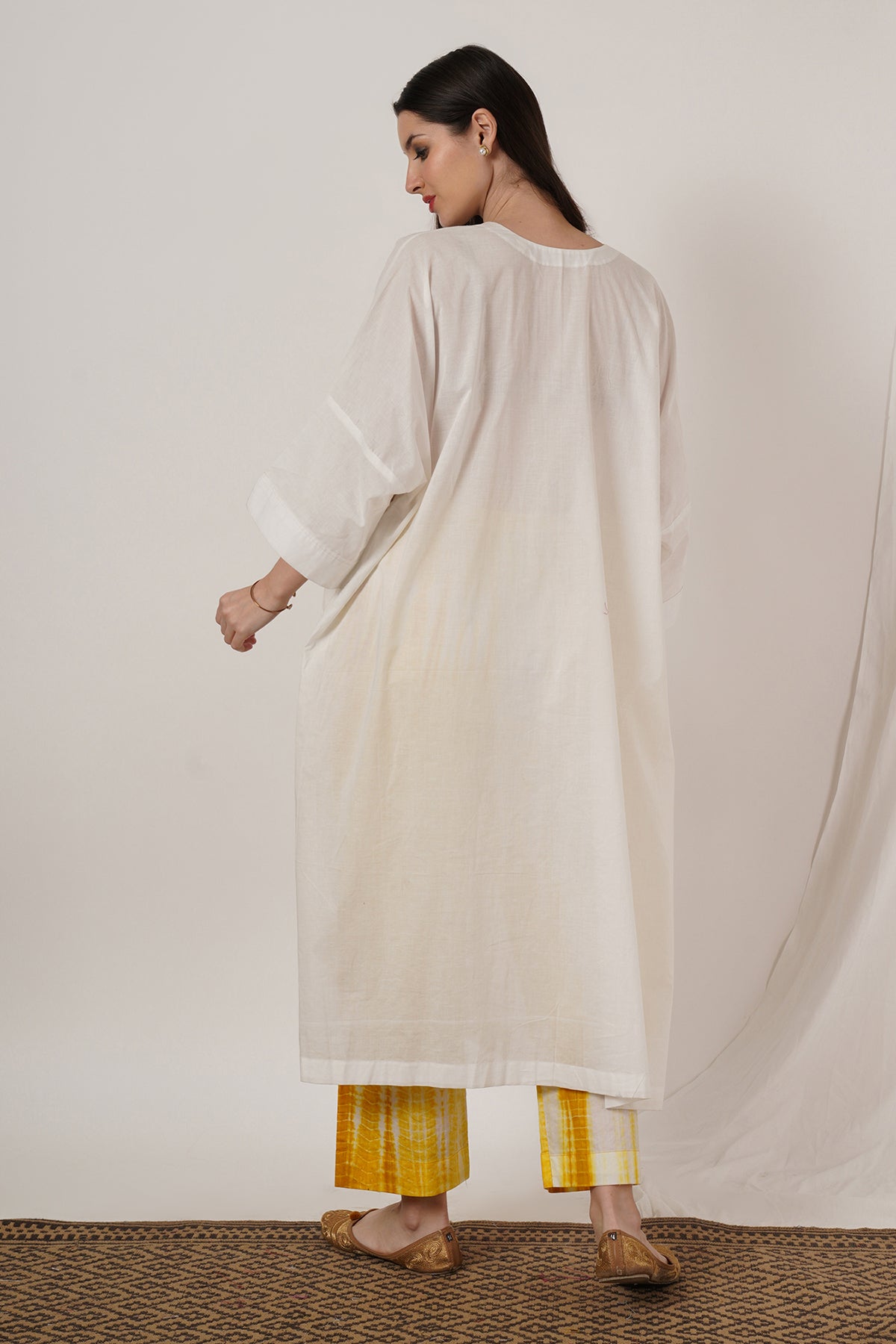 Mustard Yellow Tie Dye Pant Kaftan Kurta Set of 2