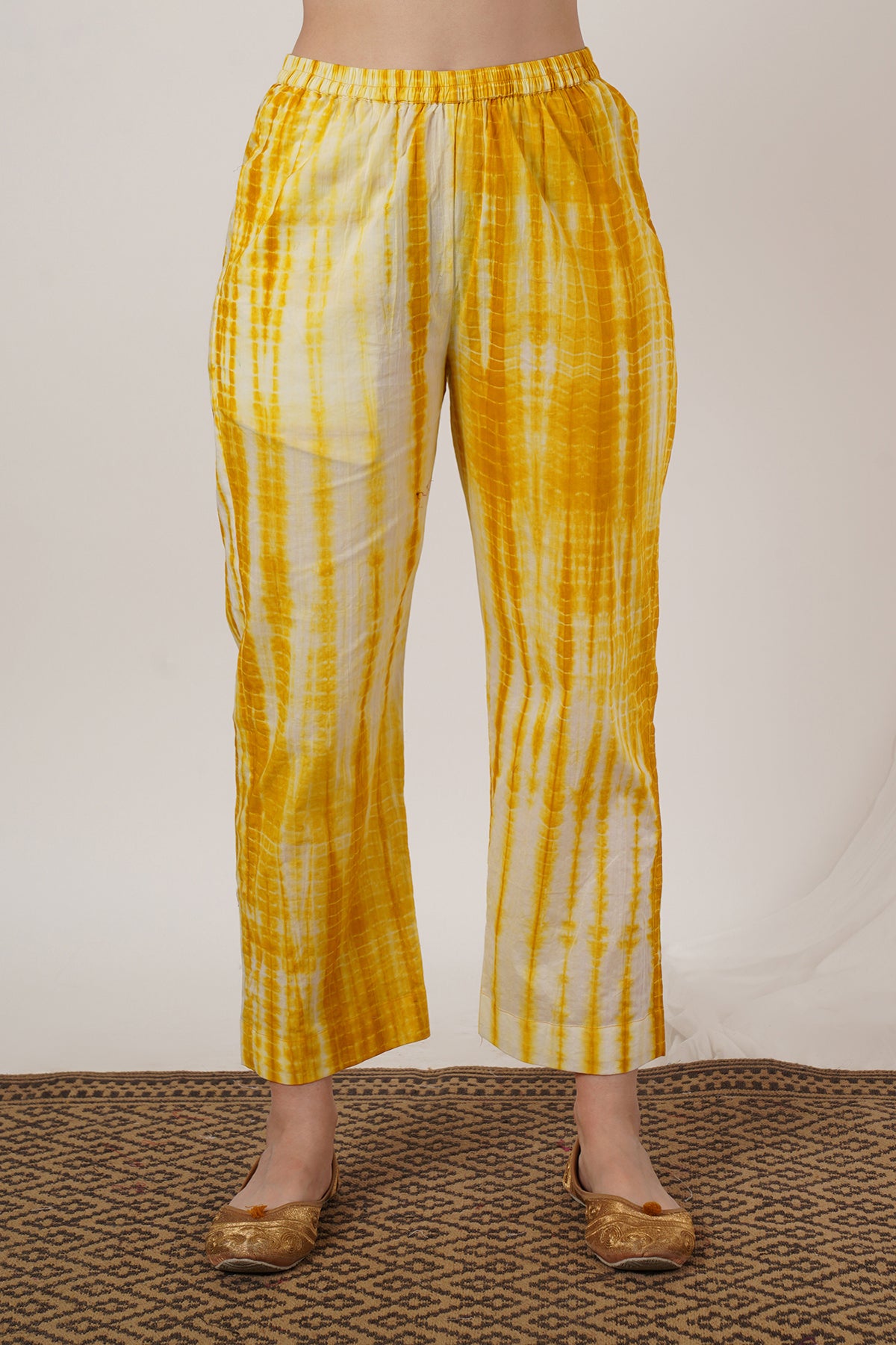 Mustard Yellow Tie Dye Pant Kaftan Kurta Set of 2