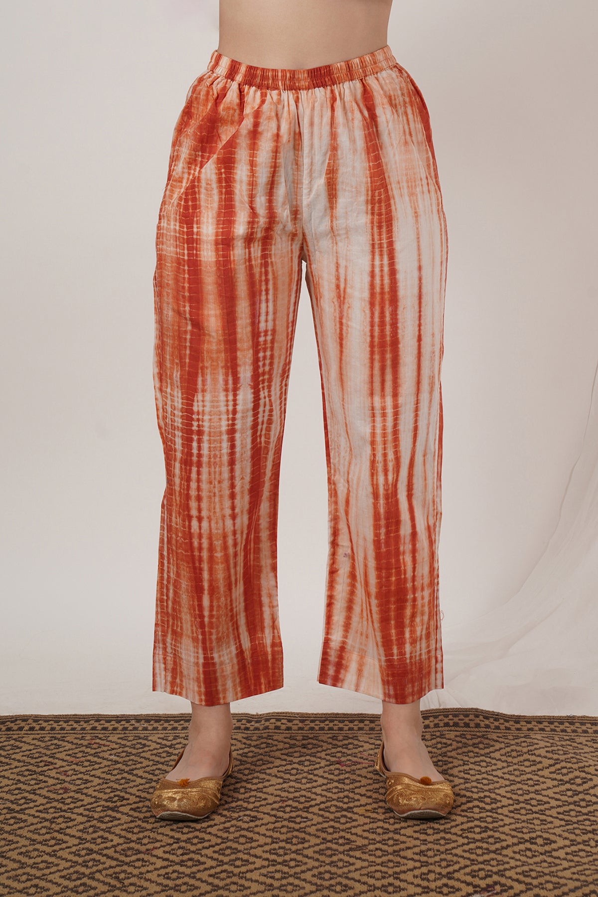 Peach Tie Dye Pant White Kaftan Kurta Set Of 2