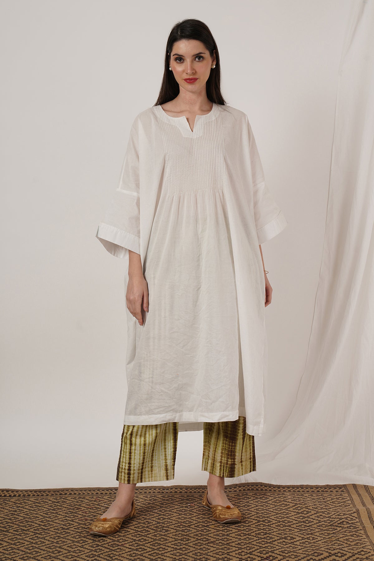 Brown Tie Dye Pant Kaftan Kurta Set of 2