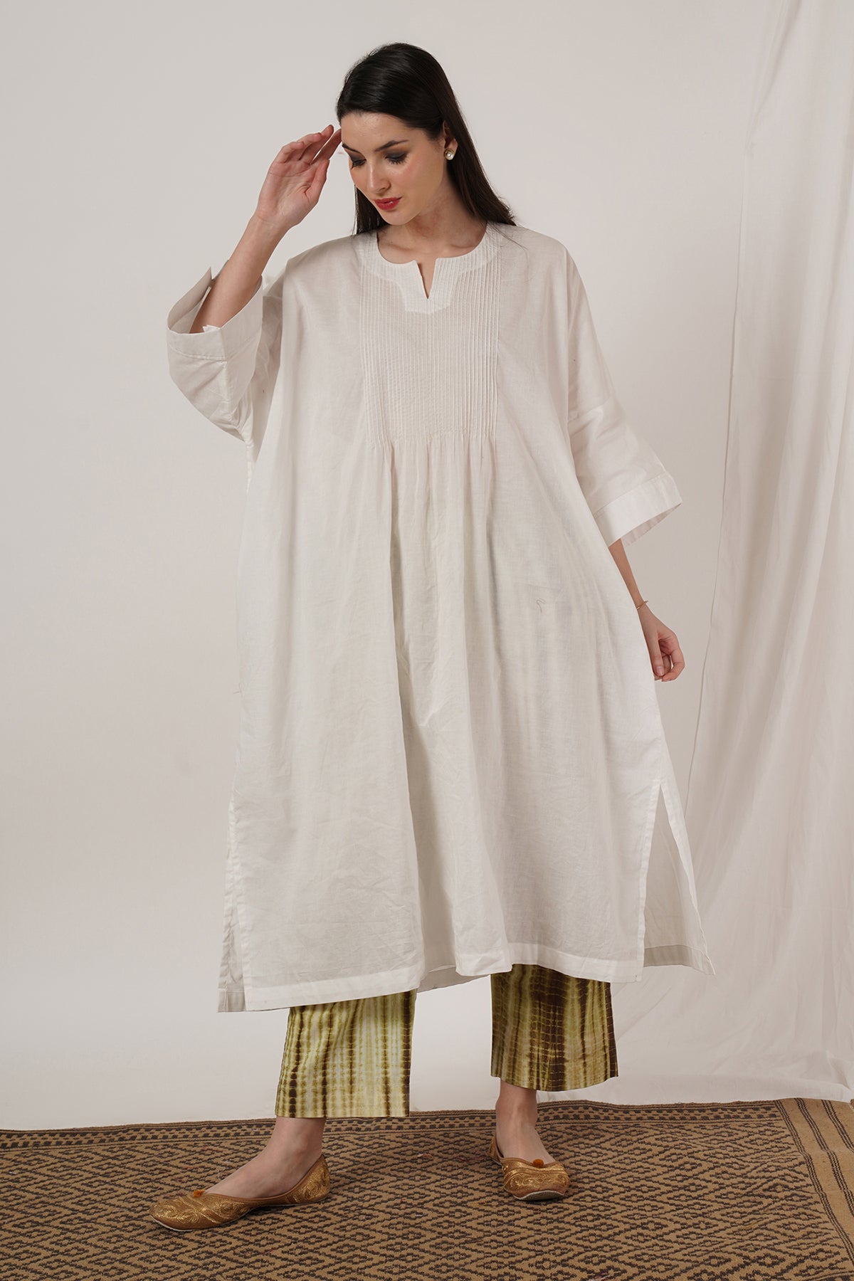 Brown Tie Dye Pant Kaftan Kurta Set of 2