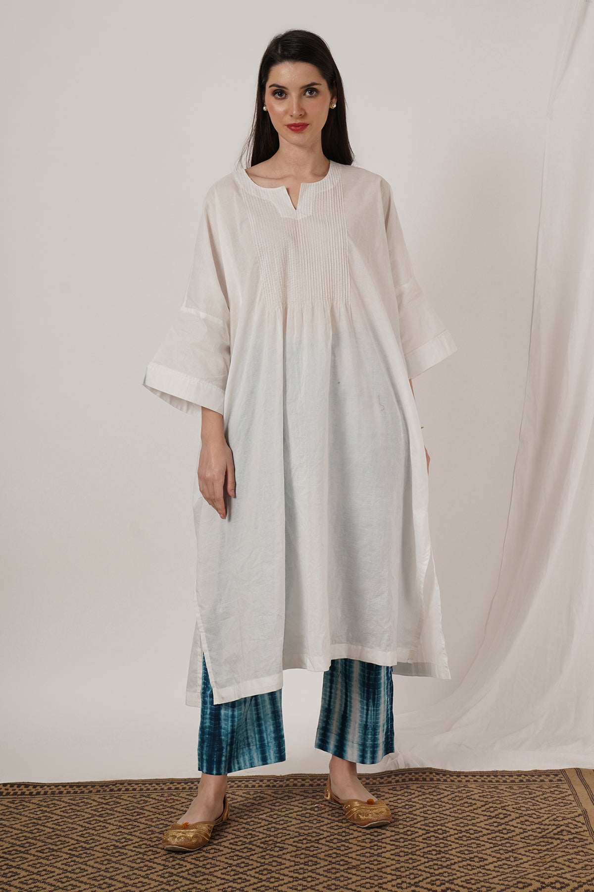 Indigo Blue Tie Dye Pant With White Kaftan Kurta Set Of 2