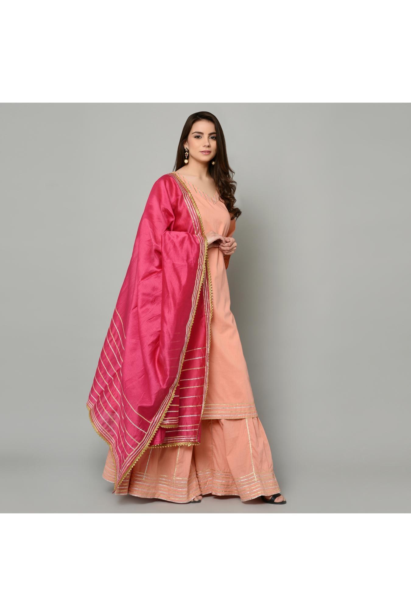 PEACH WITH PINK DUPATTA, SHARARA SET OF 2