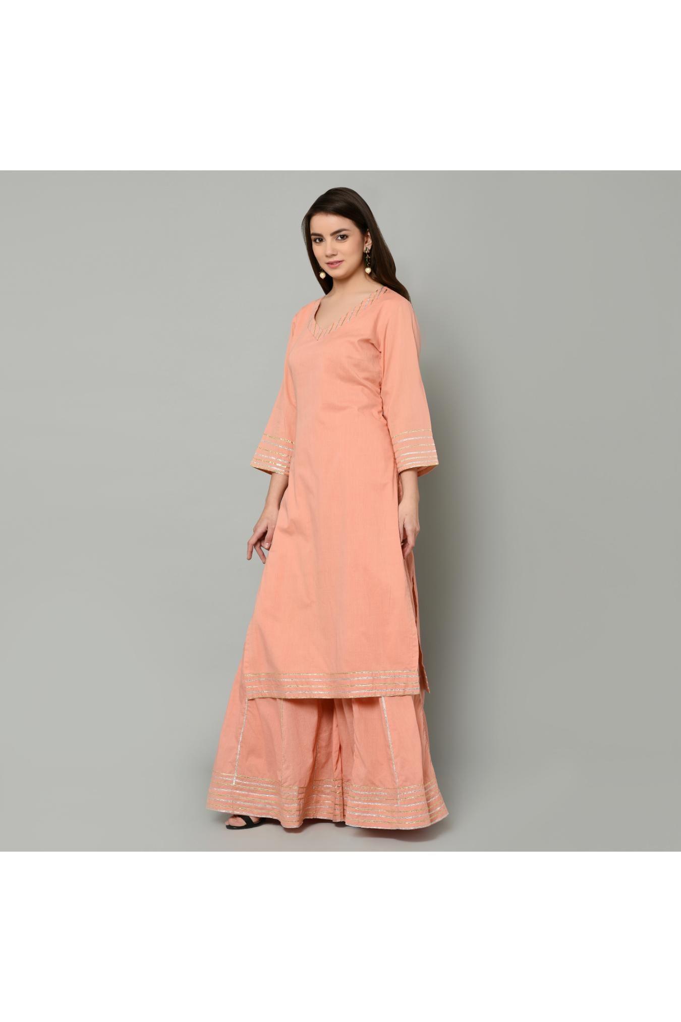 PEACH WITH PINK DUPATTA, SHARARA SET OF 2