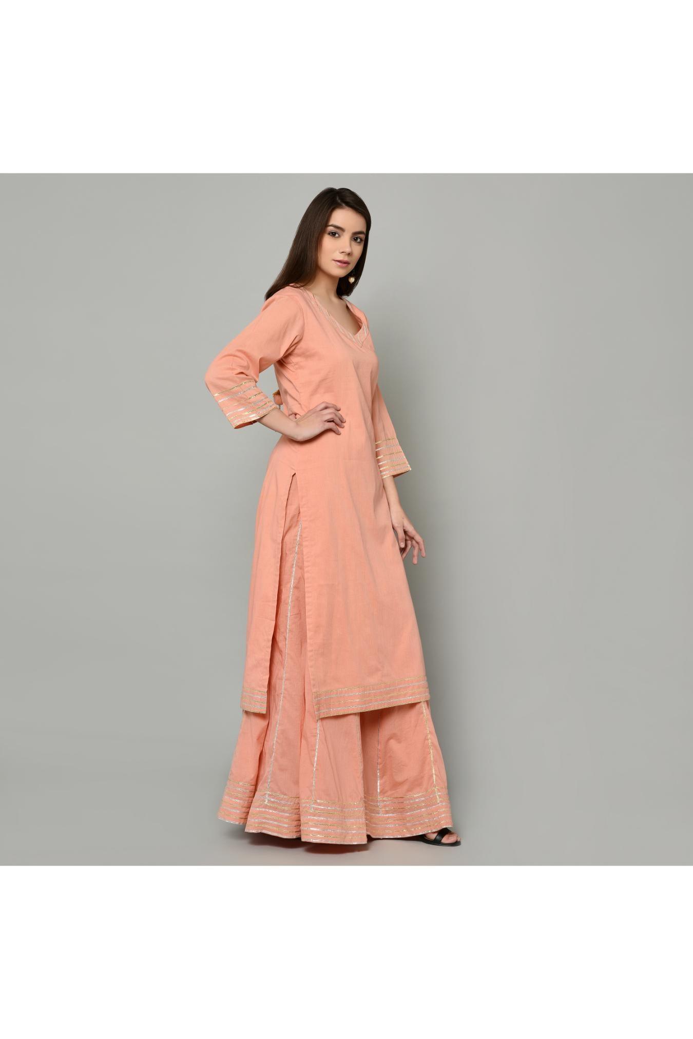 PEACH WITH PINK DUPATTA, SHARARA SET OF 2