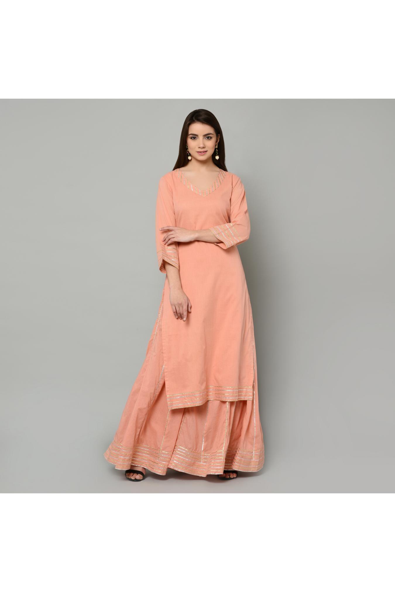 PEACH WITH PINK DUPATTA, SHARARA SET OF 2