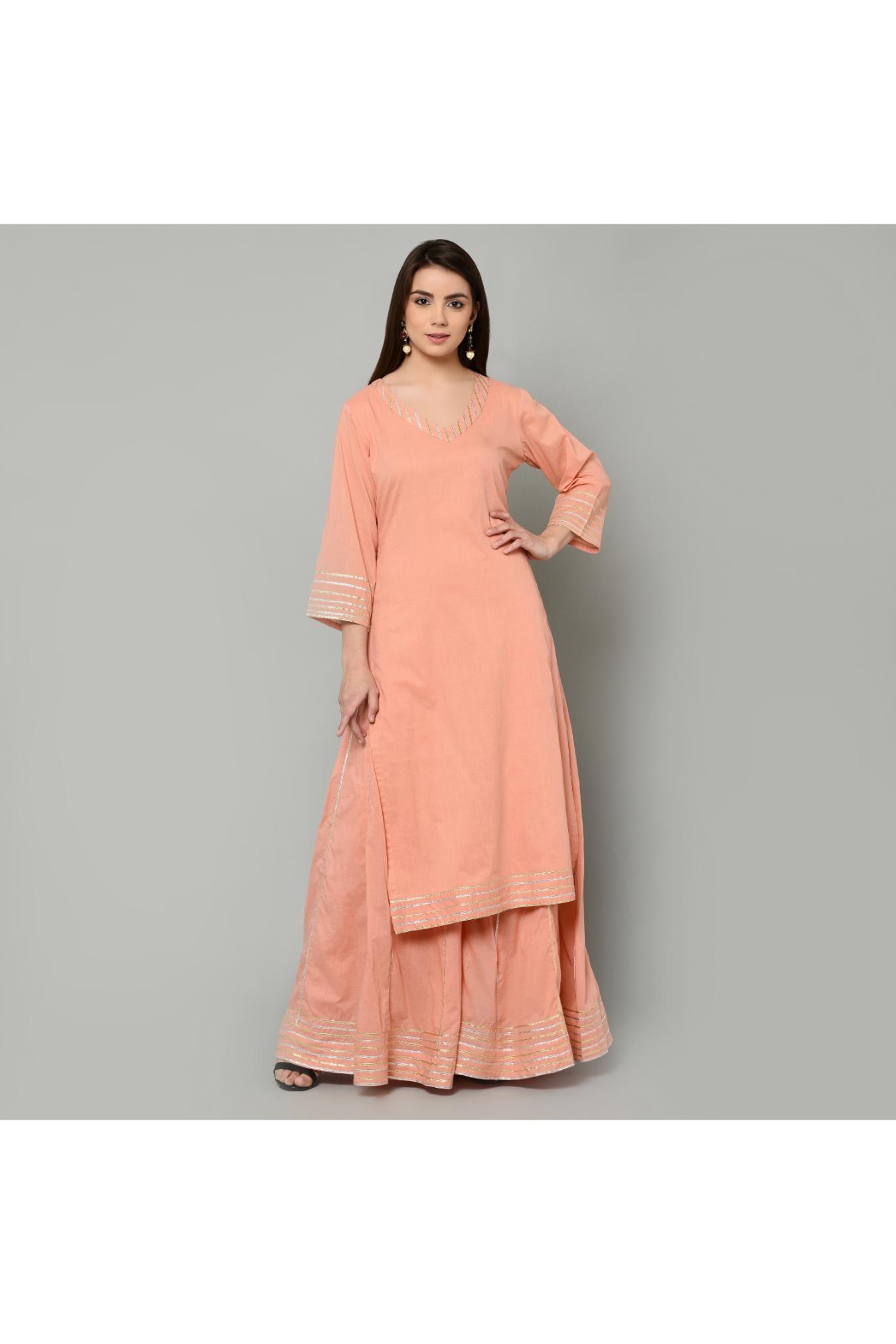 PEACH WITH PINK DUPATTA, SHARARA SET OF 2